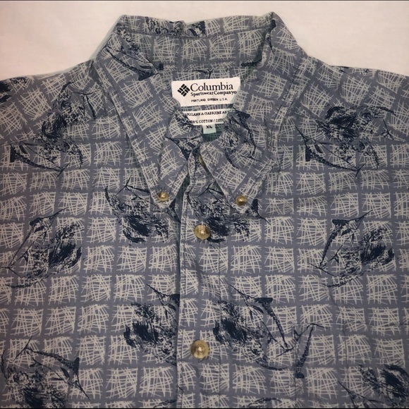 Men’s Columbia Fish Short Sleeve Casual Button Up Shirt Size XL Blue White - Picture 2 of 4